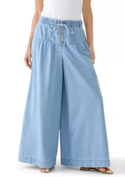 Women's Denim Pintuck Front Button Pants