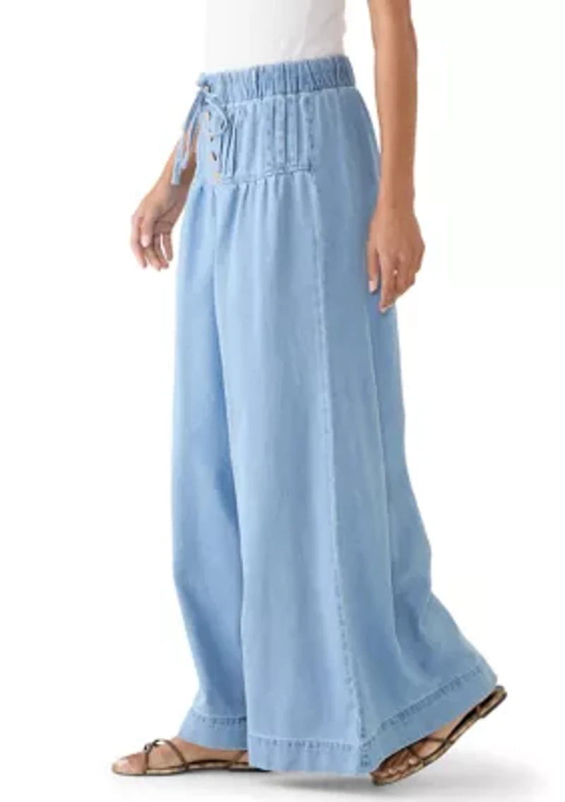 Women's Denim Pintuck Front Button Pants