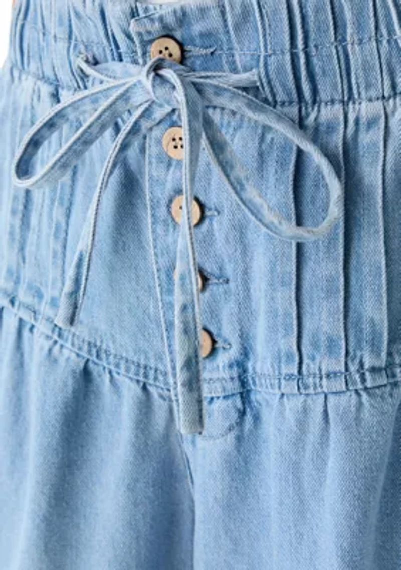 Women's Denim Pintuck Front Button Pants