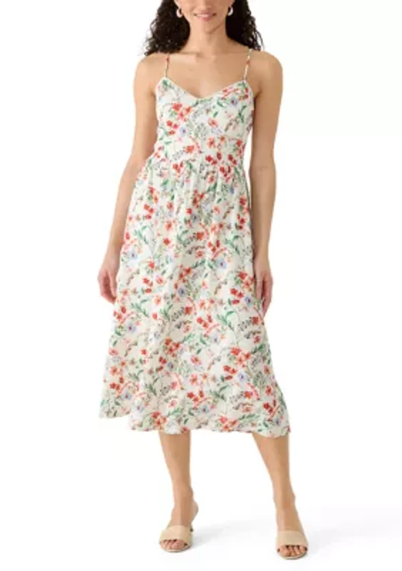 Women's Sleeveless Floral Bodice Midi Dress