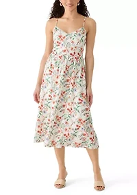 Women's Sleeveless Floral Bodice Midi Dress