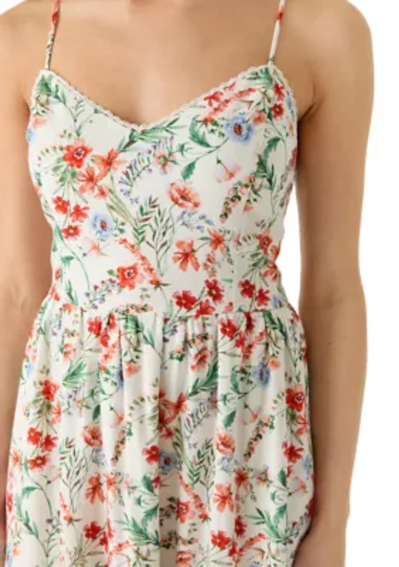 Women's Sleeveless Floral Bodice Midi Dress