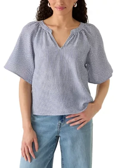Women's Flutter Sleeve Split Neck Top