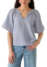 Women's Flutter Sleeve Split Neck Top