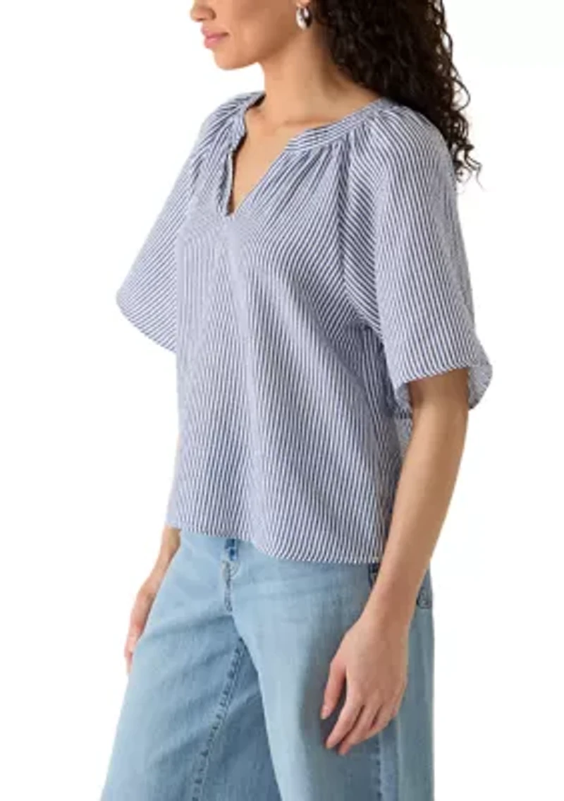 Women's Flutter Sleeve Split Neck Top