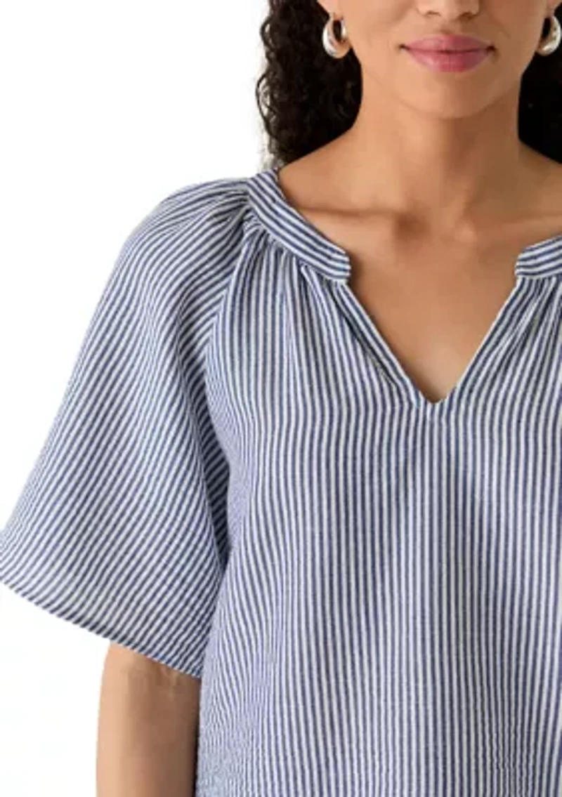 Women's Flutter Sleeve Split Neck Top