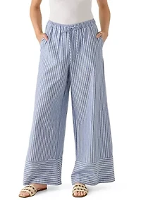 Women's Striped Drawstring Contrast Hem Pants