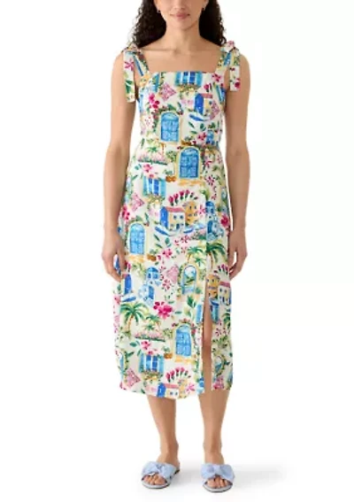 Women's Square Neck Tie Shoulder Midi Dress