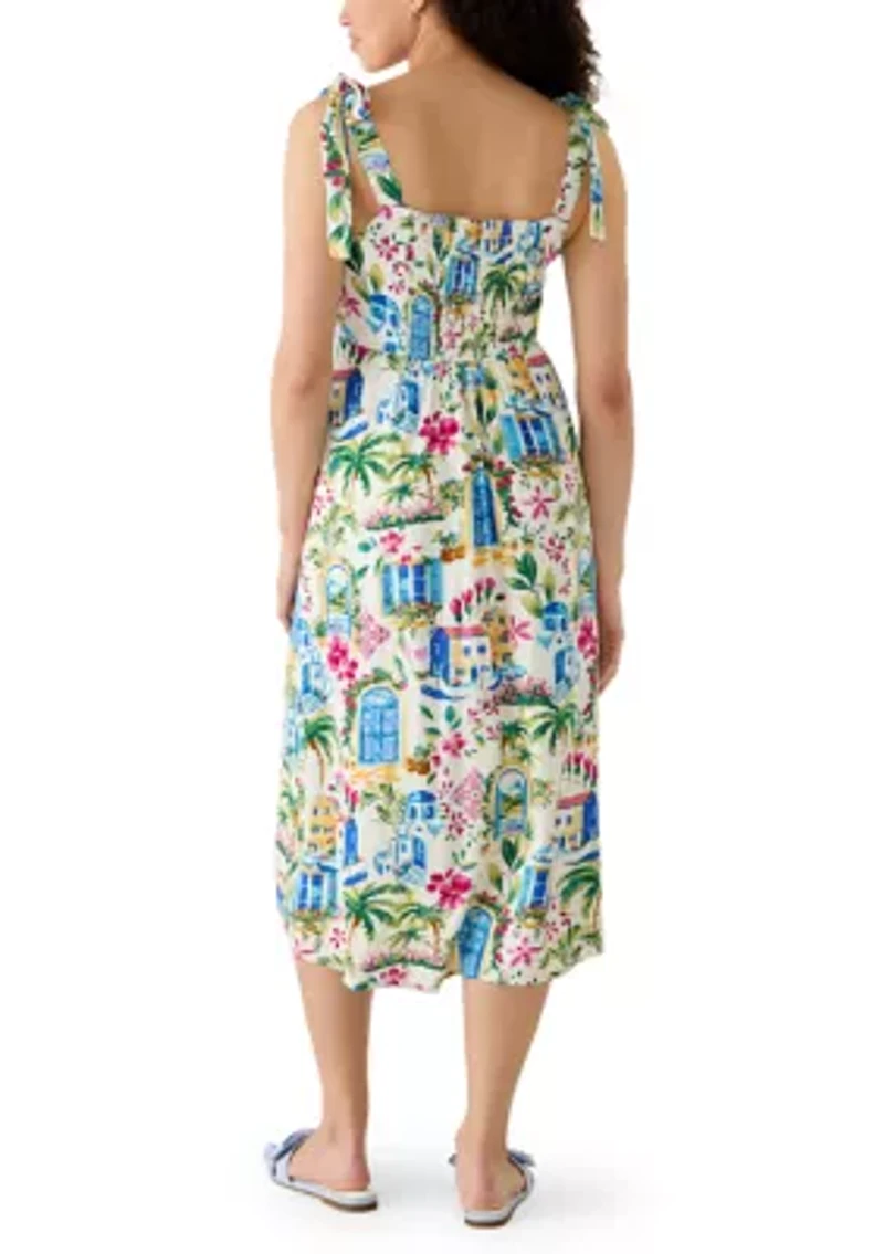 Women's Square Neck Tie Shoulder Midi Dress