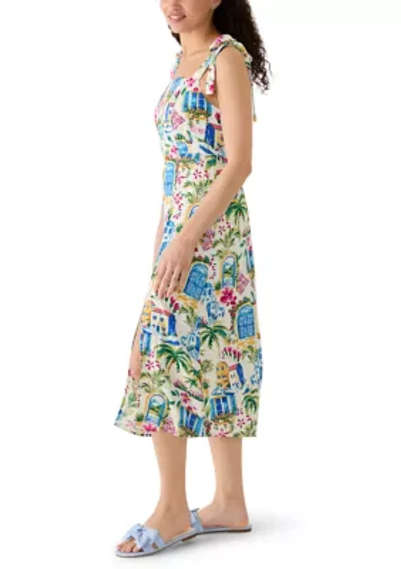 Women's Square Neck Tie Shoulder Midi Dress