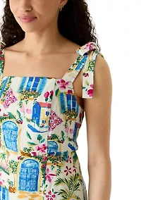 Women's Square Neck Tie Shoulder Midi Dress