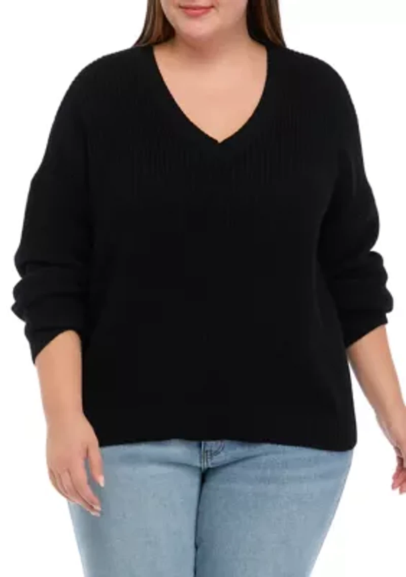 Plus Long Sleeve Rhubarb V-Neck Sweater