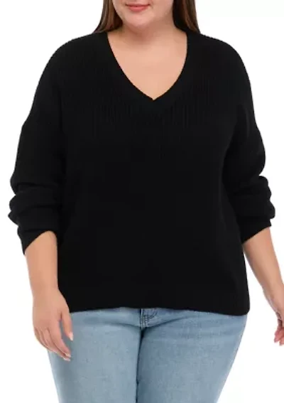 Plus Long Sleeve Rhubarb V-Neck Sweater