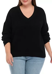 Plus Long Sleeve Rhubarb V-Neck Sweater