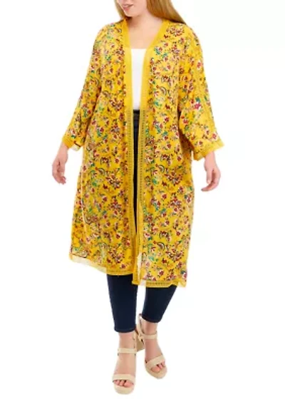 Plus Long Sleeve Kimono Duster