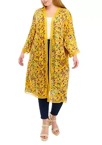Plus Long Sleeve Kimono Duster