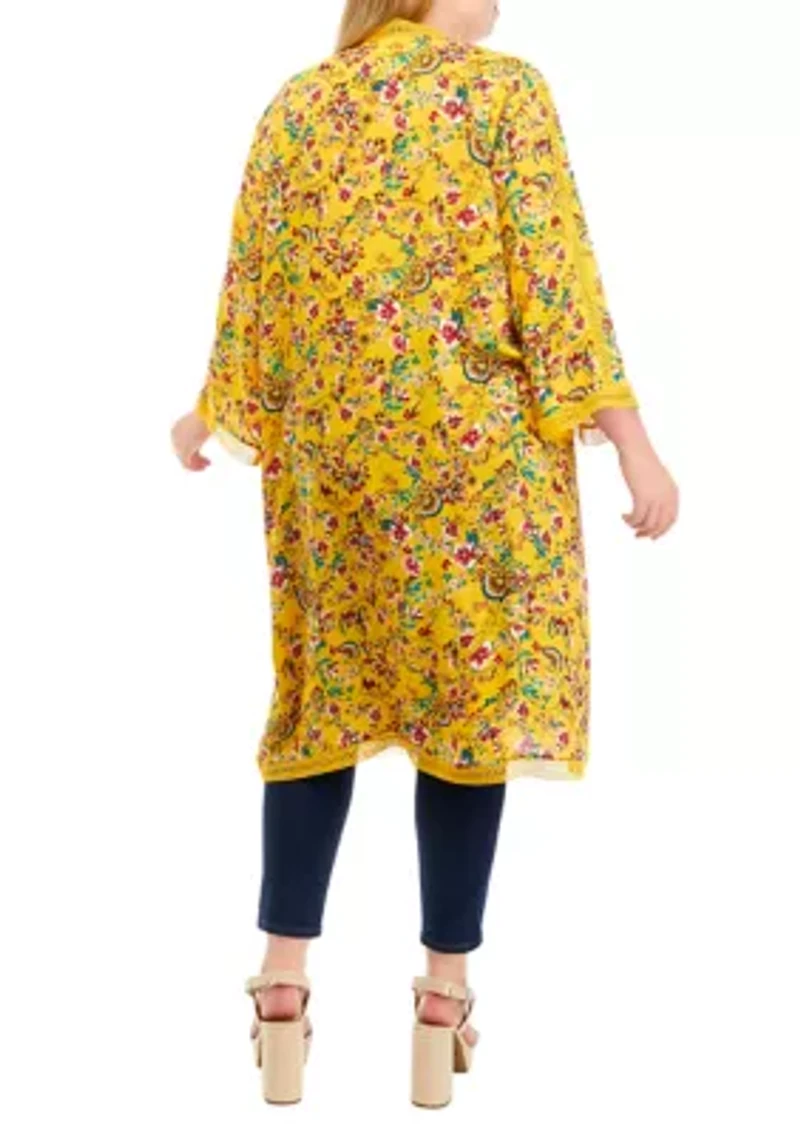 Plus Long Sleeve Kimono Duster
