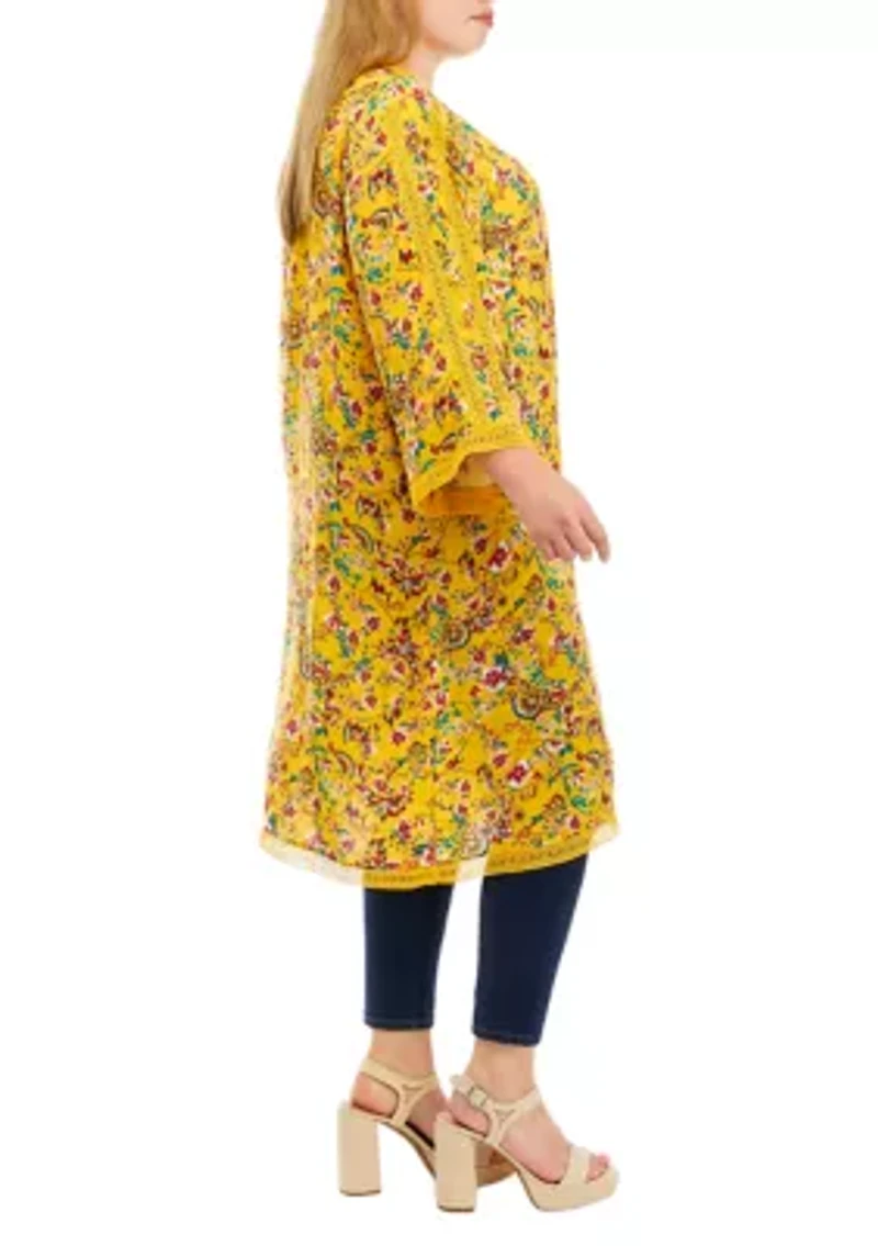 Plus Long Sleeve Kimono Duster