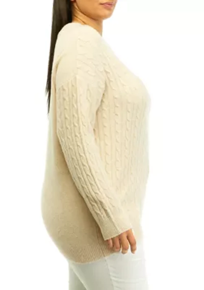 Plus Cable Knit Tunic Sweater