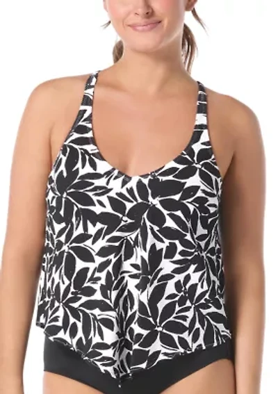 Bold Leaves Asymmetric Tankini Swim Top