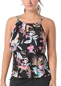 Tropical Jaclyn High Neck Ruffle Tankini Top