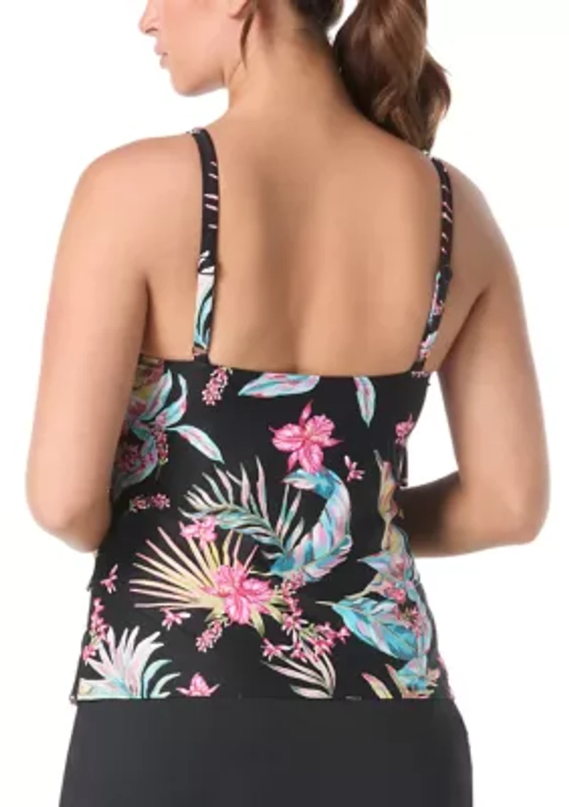 Tropical Jaclyn High Neck Ruffle Tankini Top