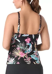 Tropical Jaclyn High Neck Ruffle Tankini Top