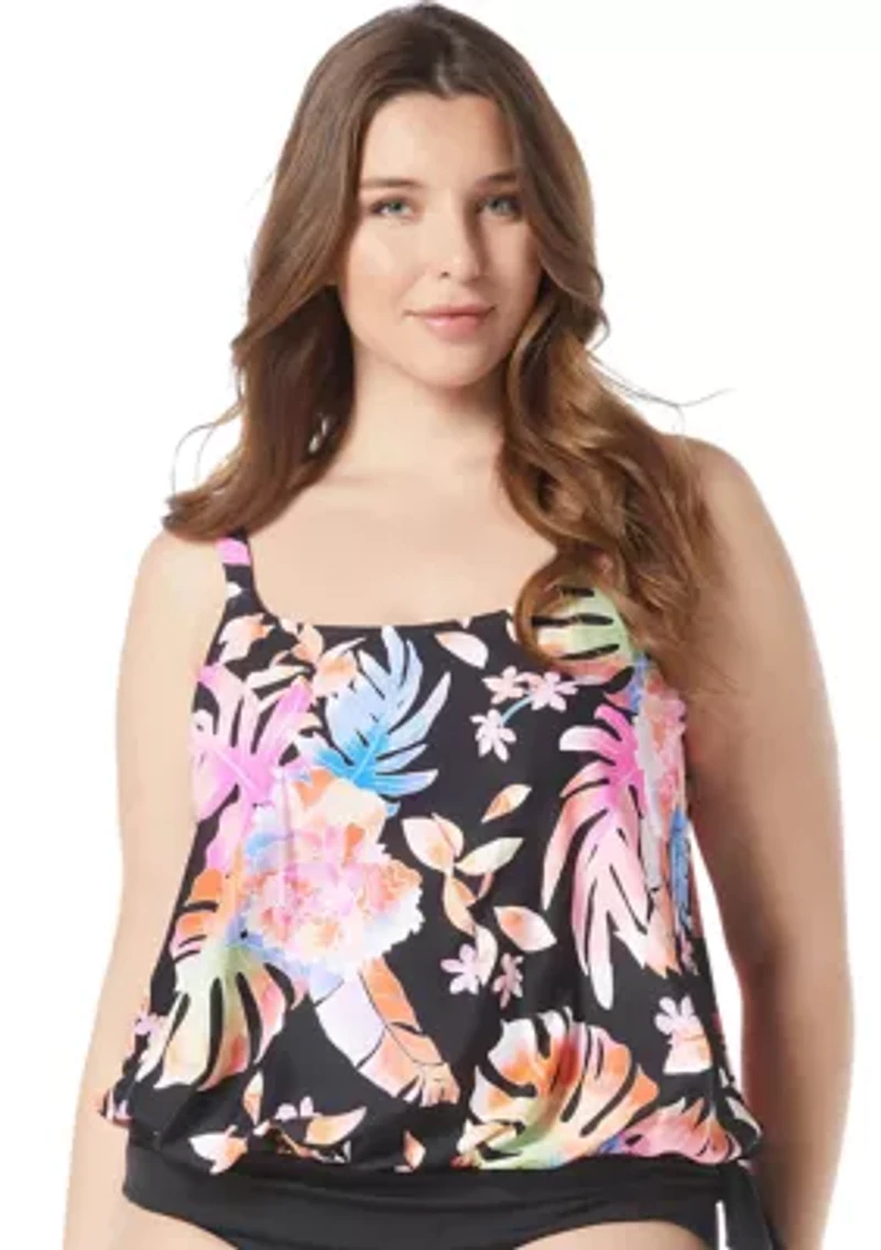 Plus Tropical Oasis Sarah Blouson Tankini Swim Top