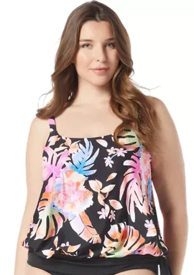 Plus Tropical Oasis Sarah Blouson Tankini Swim Top