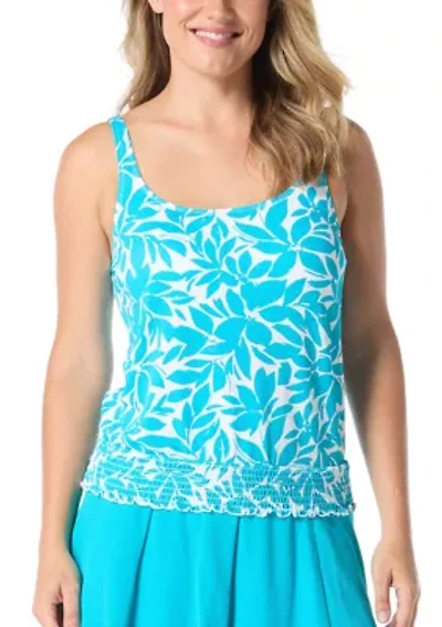 Key West Piqué Smocked Waist Blouson Tankini Swim Top