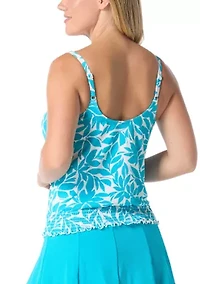 Key West Piqué Smocked Waist Blouson Tankini Swim Top
