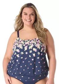 Plus Floral Rain Placement Print Tankini Swim Top