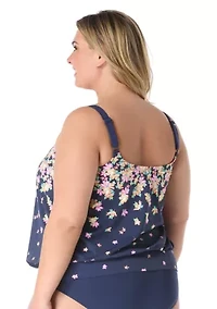 Plus Floral Rain Placement Print Tankini Swim Top