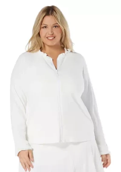 Plus Long Sleeve Solid Ruffle Rashguard