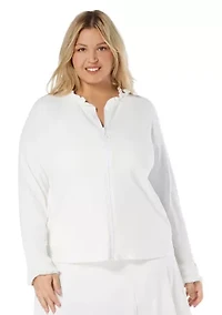 Plus Long Sleeve Solid Ruffle Rashguard
