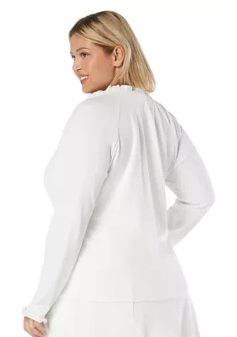 Plus Long Sleeve Solid Ruffle Rashguard