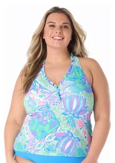 Plus Mosaic Racerback Tankini Swim Top