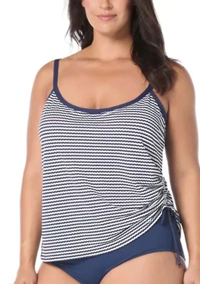 Plus Striped Textured Bridget Tankini Swim Top