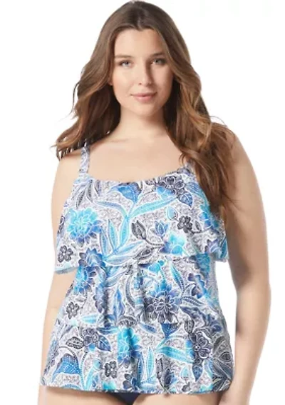 Plus Samoan Floral Jane Ruffle Tankini Swim Top