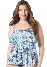Plus Samoan Floral Jane Ruffle Tankini Swim Top