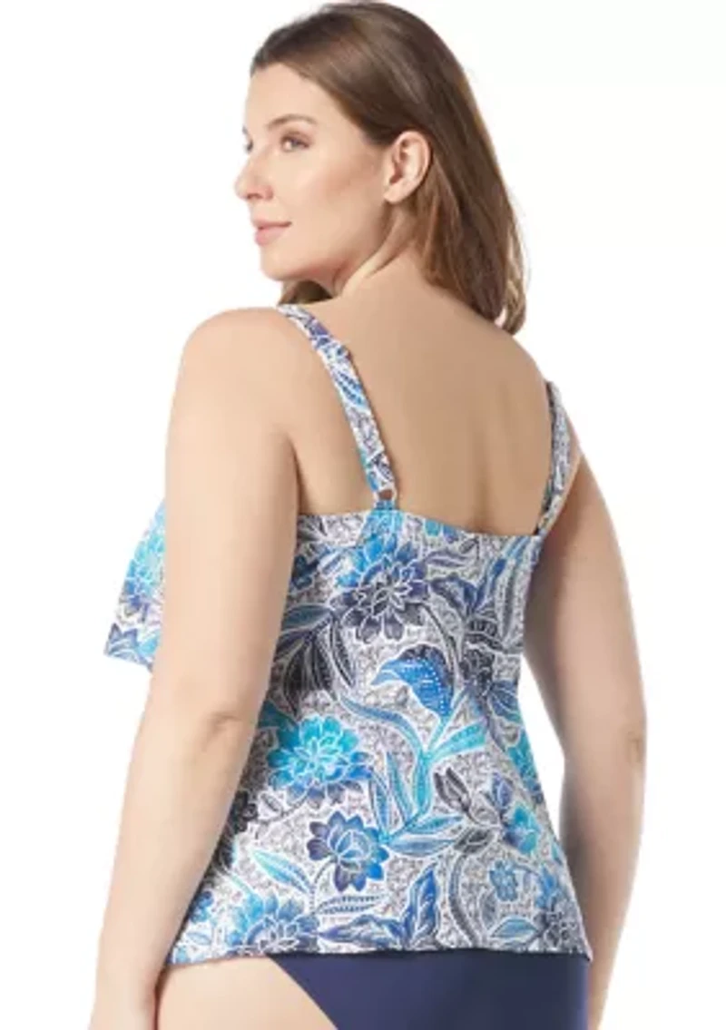 Plus Samoan Floral Jane Ruffle Tankini Swim Top