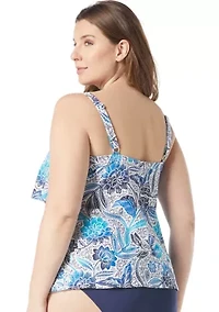 Plus Samoan Floral Jane Ruffle Tankini Swim Top