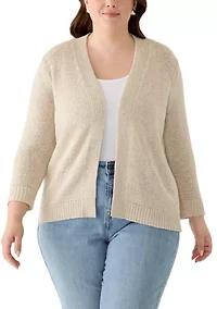 Plus Tape Yarn Open Cardigan
