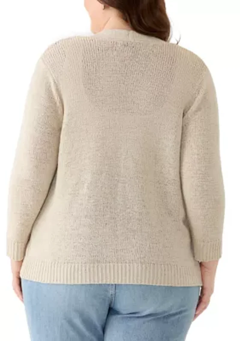 Plus Tape Yarn Open Cardigan
