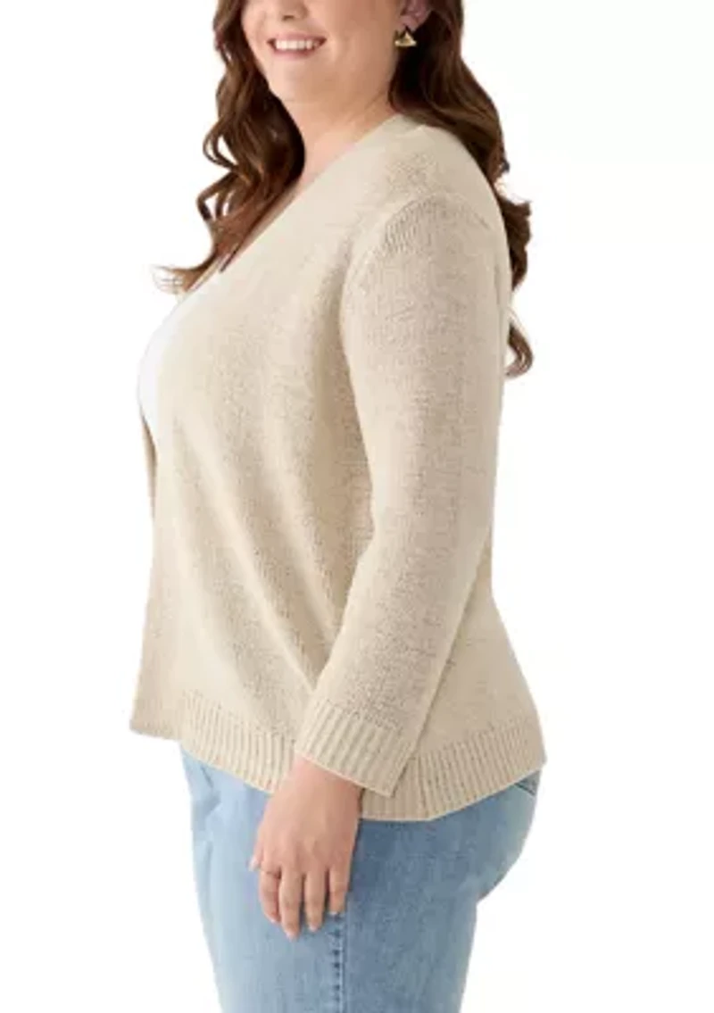 Plus Tape Yarn Open Cardigan