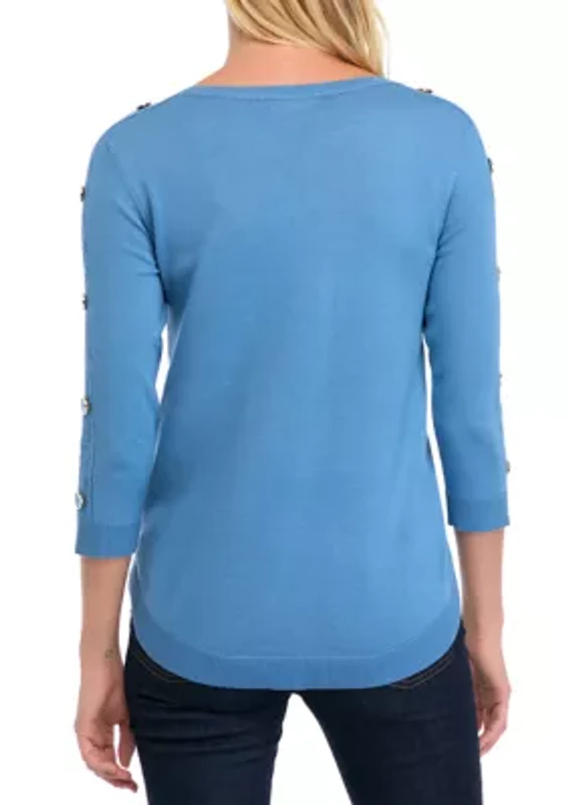 Petite Cable Placket Sleeve with Button Sweater