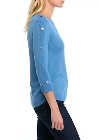 Petite Cable Placket Sleeve with Button Sweater