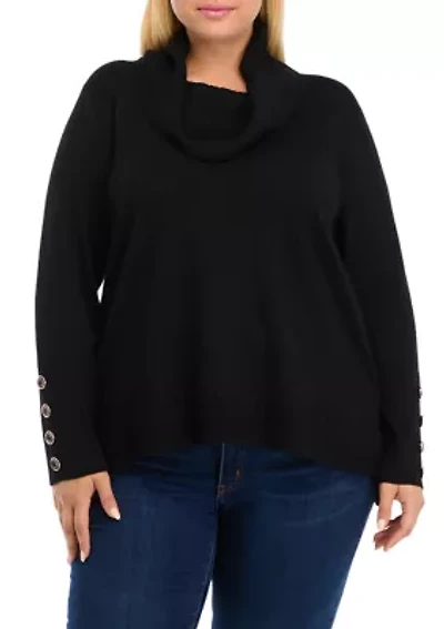 Plus Mixed Rib Cowl Neck Tunic Sweater