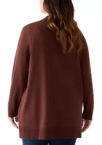 Plus Solid Rib Trim Open Cardigan