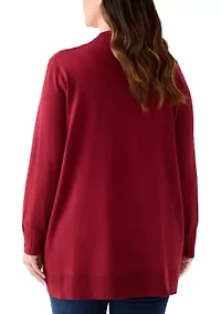 Plus Solid Rib Trim Open Cardigan